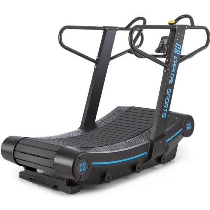CAPITAL SPORTS Runatic Curved Tapis de course cardio fitness non motorisé (6 niveaux , pulsomètre , écran LCD , support tablette)