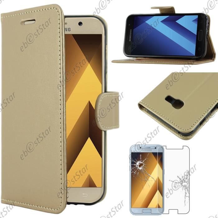 ebestStar ® pour Samsung Galaxy A5 2017 A520F - Housse Portefeuille + Film Verre Trempé, Or - Doré