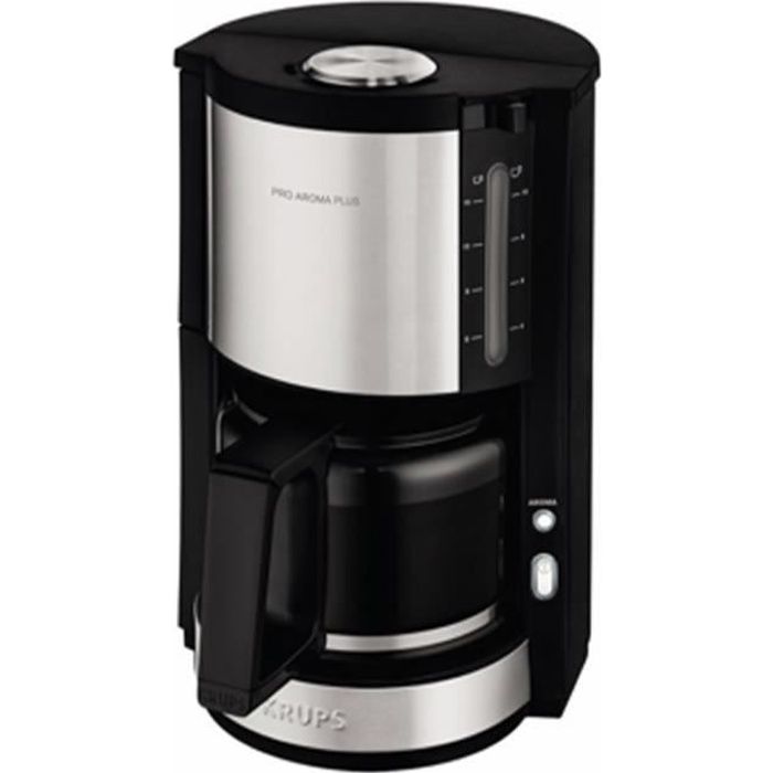 KRUPS Pro Aroma Plus Cafetière filtre électrique, 1,25 L soit 15 tasses, Machine à café, Noir et inox KM321010