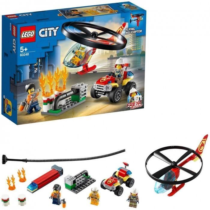 60248 city l’intervention de l’hélicoptère des pompiers, jouet volant avec quad atv pour enfants de 5 ans et +