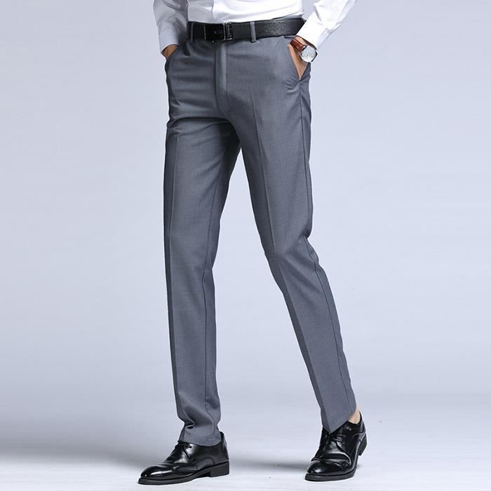 FUNMOON Pantalons Hommes En Sans Repasser Homme Pantalon De Costume En Pur Coton Coupe Droite De Ville