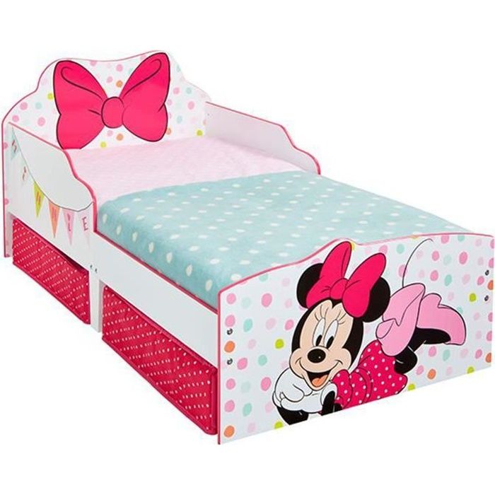 Lit enfant Minnie Mouse Disney avec 2 tiroirs - Dim : L142 x l77 x H63 cm