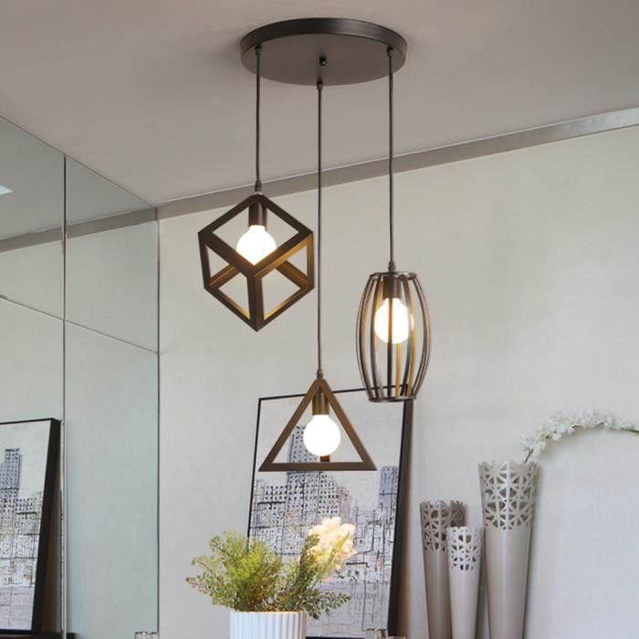 Lustre industriel - Métal - 3 Lampes - Rétro