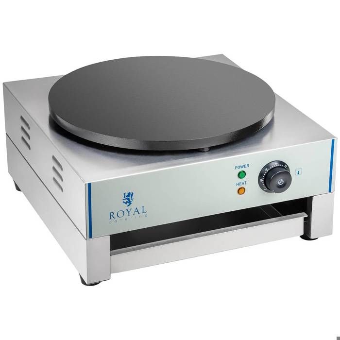 Crêpière Électrique 3000W Plaque Fonte 230V Pro Inox Diamètre 40cm 14Kg 48 x 45 x 235cm Royal Catering RCEC-3000-E
