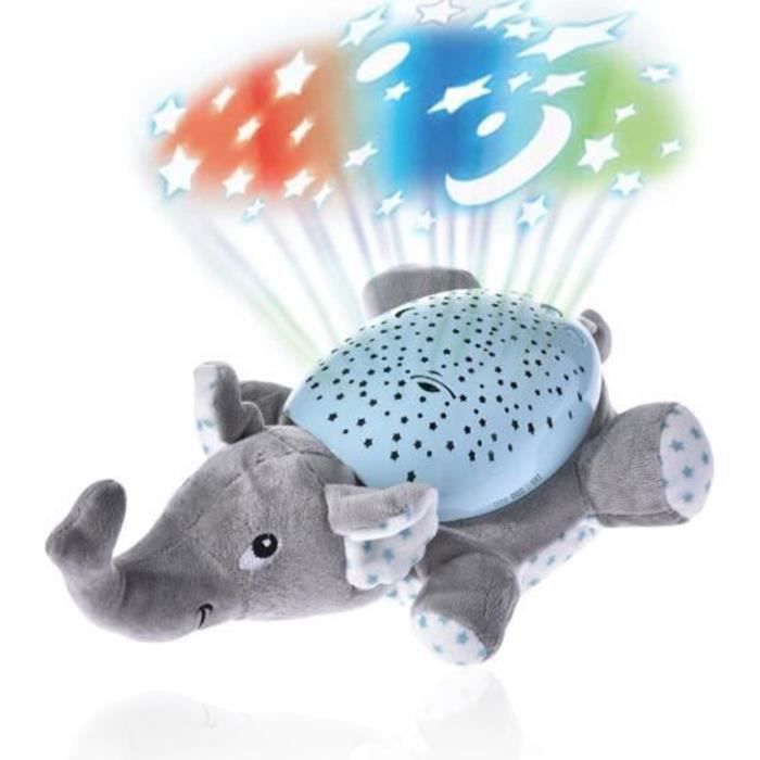 TD® Veilleuse Projecteur Musicale et Lumineuse Peluche Veilleuse Jouet Projecteurs Étoiles à Pile Éléphant Bleu