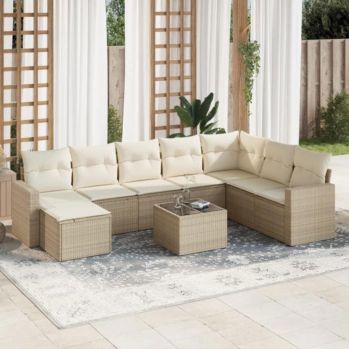 vidaXL Salon de Jardin avec Coussins 9 pcs Canapés avec Pieds Réglables Ensemble de Meubles dExtérieur Patio Terrasse 3249911 - vue 5