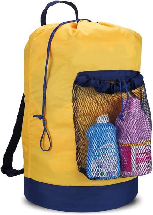 Sac à Dos Panier à Linge Robuste Avec Poche Filet - Noir, Polyester, 61x92cm - Neuf