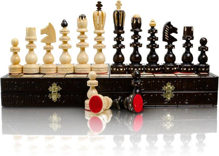 Jeu D'échecs Sculpté Main – Pièces Bois Pondérées – Roi 3.5'' – ZoneMoksha