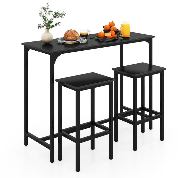 Ensemble de Table à Manger 3 Pièces - COSTWAY - 2 Tabourets de Bar - pour Salle à Manger Petit Espace Bistro Noir Ensemble de Table à Manger 3 Pièces - COSTWAY - 2 Tabourets de Bar - pour Salle à Manger Petit Espace Bistro Noir
