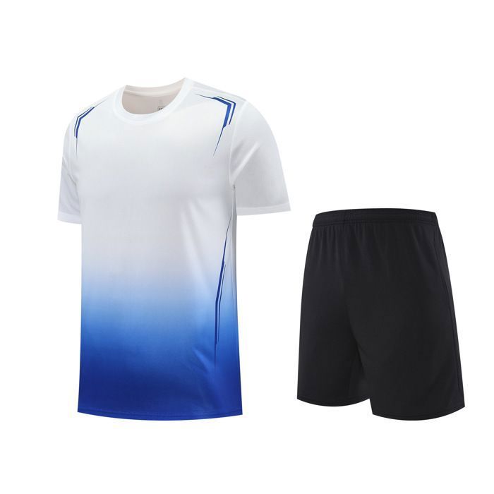 Ensemble de Sport T-Shirt et Short Pour Homme Femme Manches Courtes Vetement Sport 2 Pièces Séchage Rapide Couleur Dégradé - Blanc