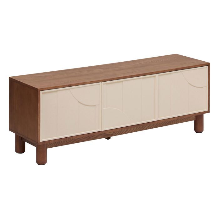 Atmosphera - Meuble TV 2 portes et 1 tiroir design en relief JILANI - Marron et beige Atmosphera - Meuble TV 2 portes et 1 tiroir design en relief JILANI - Marron et beige