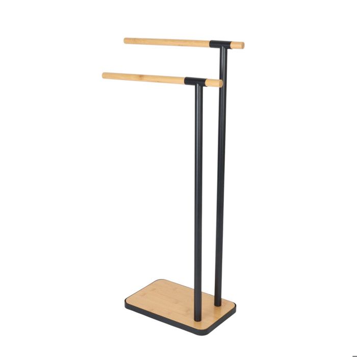 Relaxdays Porte-serviettes non fixe 2 barres pour serviettes et torchons acier et bambou noir et nature