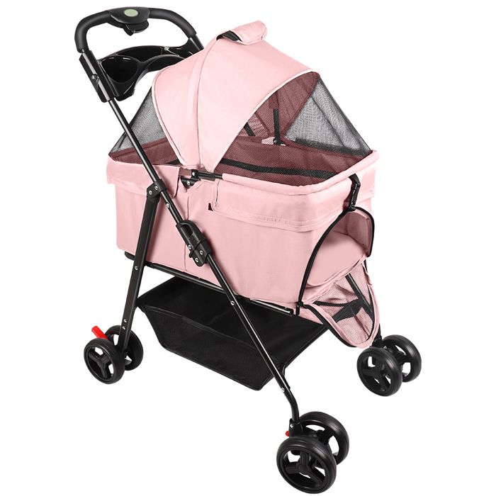 Meilleurs prix pour Poussette pliable pour animaux - QUIIENCLEE - 50 x 65 x 99 cm - Rose