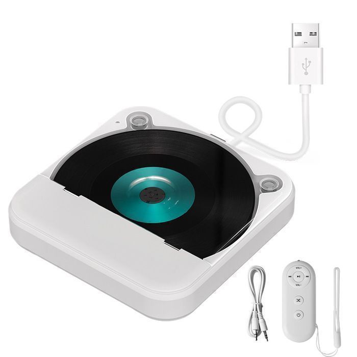 Lecteur CD de voiture - Lecteur CD externe universel pour voiture - Interface AUX/USB - HIFI - 133 x 133 x 25 mm blanc