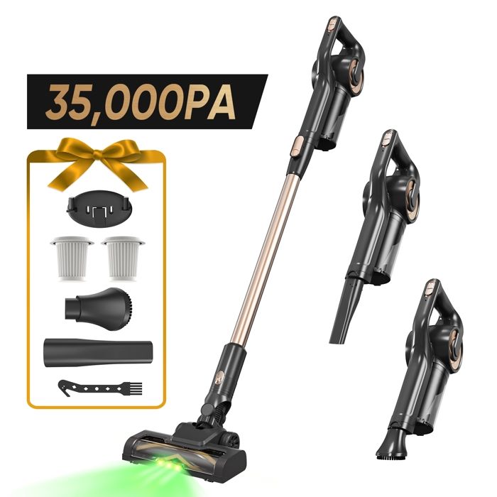 LAMZIEN Aspirateur Balai Sans Fil  8029PRO - 35kPA - 40min d&rsquo;autonomie - Brosse Anti-Enchev&ecirc;trement - Lumi&egrave;re LED Verte
