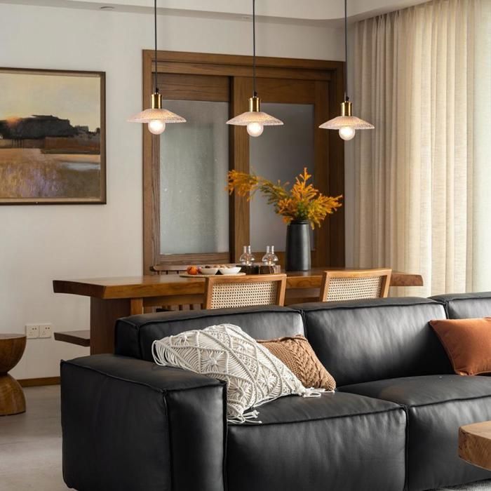 iDEGU 3x Lampe Suspension Vintage en Verre Lustre Abat-jour en Verre Design Chapeau Lampe de Plafond Style Industriel pour Salon