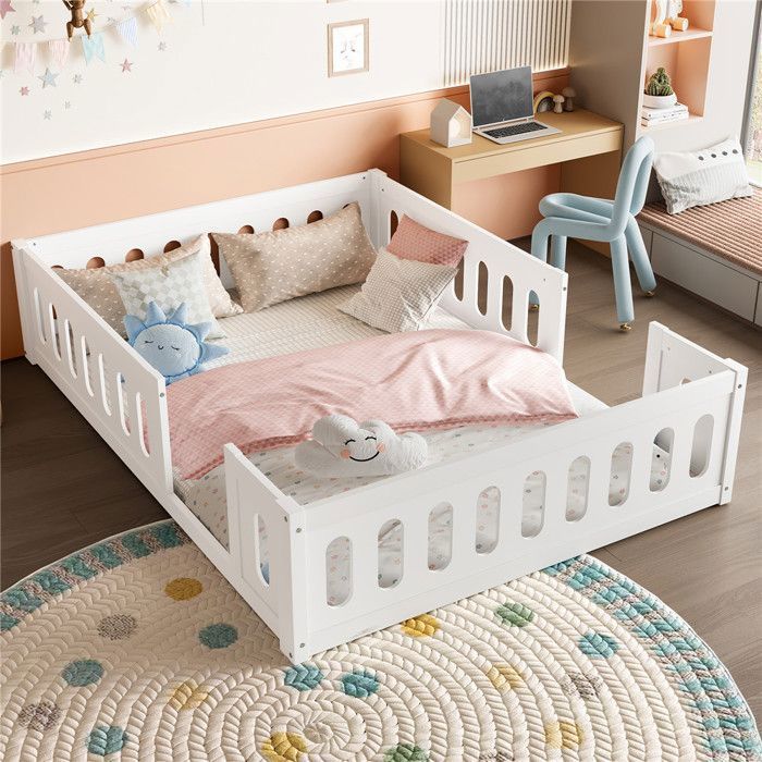Lit au sol bebe enfant 140x200 avec barrière de sécurité