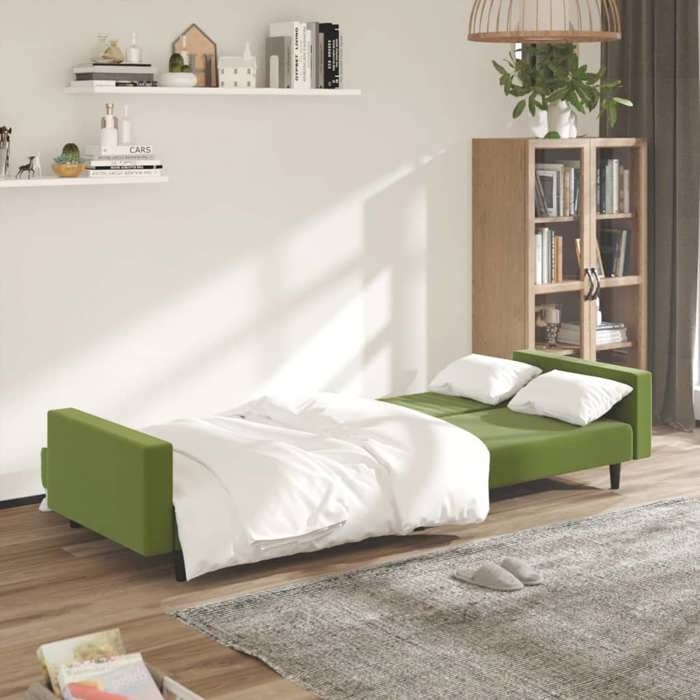 Canapé-lit 2 places/2 personnes - GKK - Fonction 2 en 1 - vert clair velours @@37