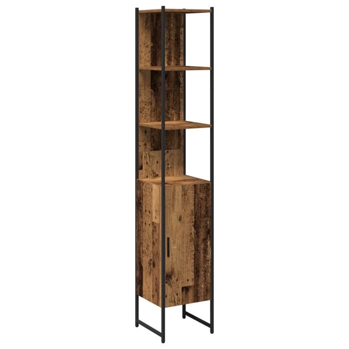 Colonne de salle de bain en bois - vidaXL - 33x33x1855 cm - Bois massif - Marron - Finition mate - 1 porte - 5 étagères