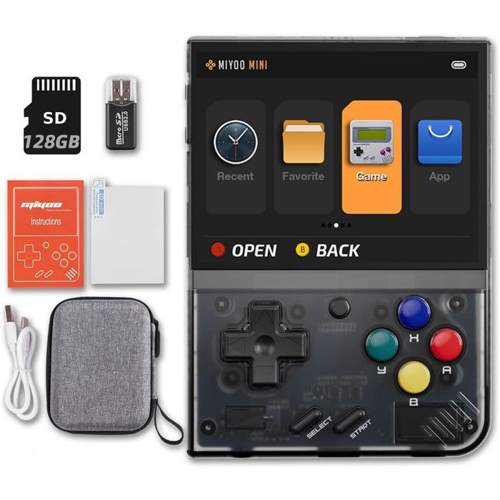 Console Portable Miyoo Mini Plus – 64 Go, 20 000+ Jeux Rétro, écran IPS 3,5 Pouces, Wi-Fi Et étui Inclus