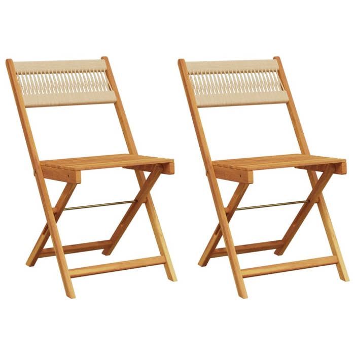 Chaises de bistrot en bois dacacia - vidaxl - Lot de 2 - Beige - 41x52.5x80 cm - Bois massif - Corde - Naturel