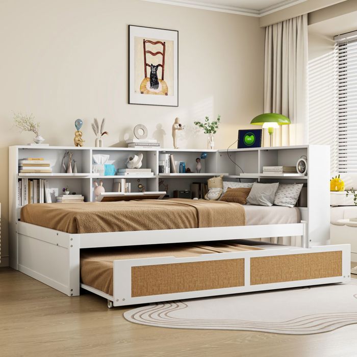lit gigogne banquette 140x200 économie despace banquette lit 2 places espaces rangement structure bois massif ports USB