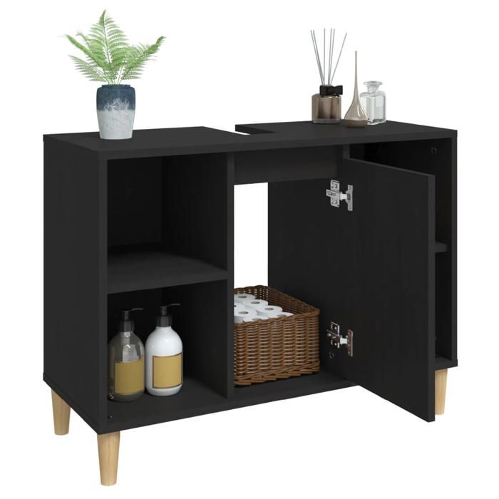 Moderne Armoire dévier SOLOMOON Meuble-lavabo noir 80x33x60 cm bois dingénierie MM1703