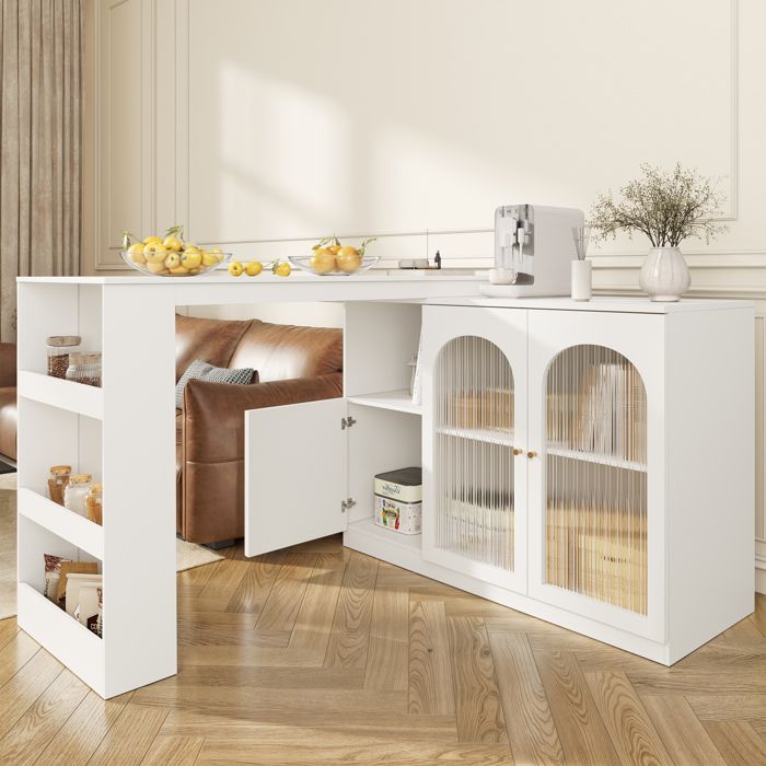 Meuble bar pivotant 360° avec porte en verre blanc FloraGrace