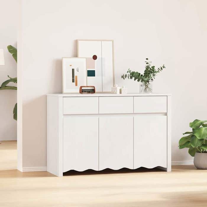 NEW 2026 Buffet Classique Armoire latérale pour salon Drammen Blanc 114x43x755 cm Bois de pin massif L3751