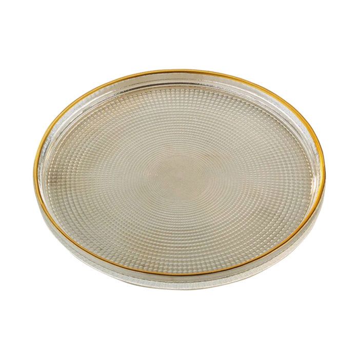 Lot 6 Assiettes à Dessert Verre 16cm Bordure Dorée - Empilables - Gâteau Tapas Fromage