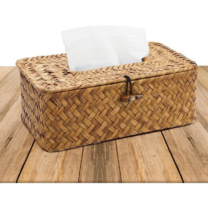 Boîte à mouchoirs rotin naturel 23×13×9 cm rectangulaire fait main décoratif maison/bureau/sdb Label