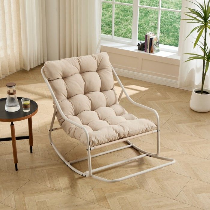Fauteuil Bascule Extérieur Beige Coussin Épais Confortable Structure Et Coussin Beiges 75x116x82cm Salon Chambre Coin Lecture Fauteuil Bascule Extérieur Beige Coussin Épais Confortable Structure Et Coussin Beiges 75x116x82cm Salon Chambre Coin Lecture
