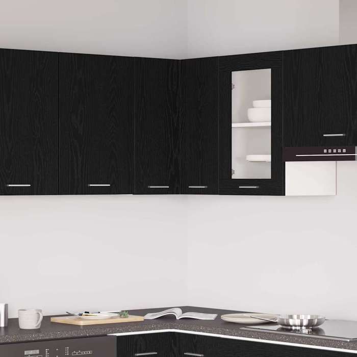 LE SOLDEArmoire suspendue/Vaisselier Haut - PARAJ - Meuble mural moderne - avec étagère Lyon Chêne noir 57x57x60cm@45280