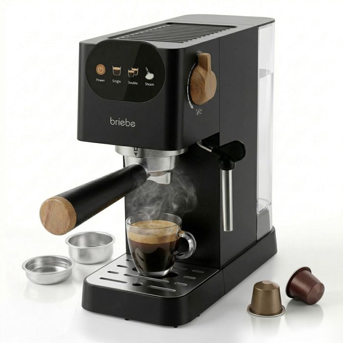 Nordic Machine à Café Expresso Compatible avec Capsules Nespresso 20 Bars 12L Briebe EC1180BLK 1350W Noir - Briebe
