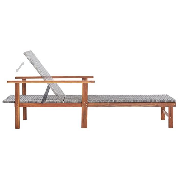 Promotion mars * Bain de soleil YUNYAN Chaise longue 1 PLACES 110 kg par siège Résine tressée et bois dacacia massif Gri