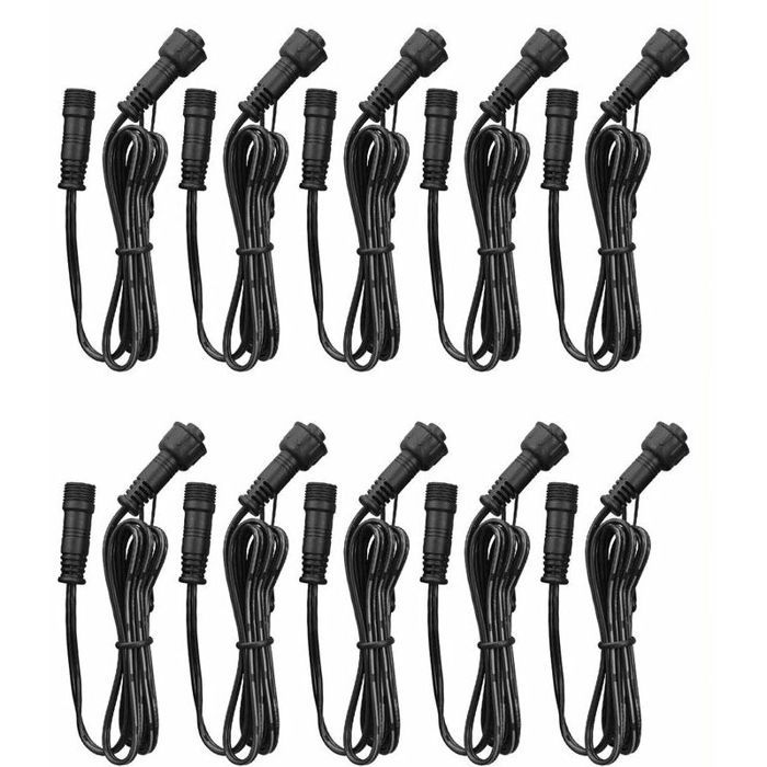 10pcs câbles rallonge – HAWUJ – 2pin IP67 étanche – Avec connecteurs mâle/femelle – 1 m noir – pour spots LED encastrables