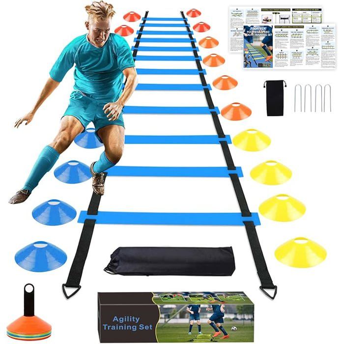 Accessoires entraînement de Football Échelle agilité 6 m 12 échelons échelles de Coordination avec 12