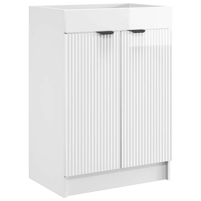 Armoire sous évier de salle de bain - vidaXL - bois dingénierie - blanc brillant - grand rangement - 56 x 375 x 81 cm 323xuy35n