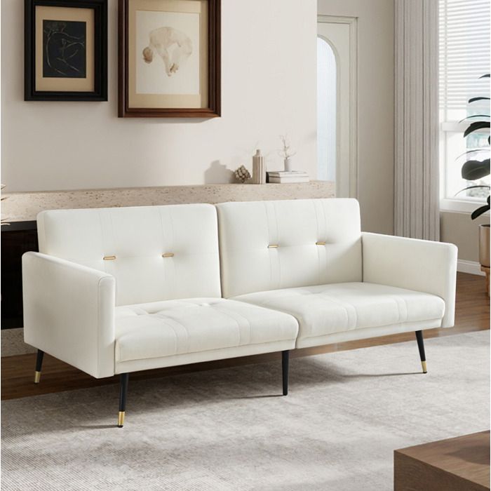 Sofa-lit 2 en 1 Beige canapé pliant multifonction à dossier réglable usage salon et chambre