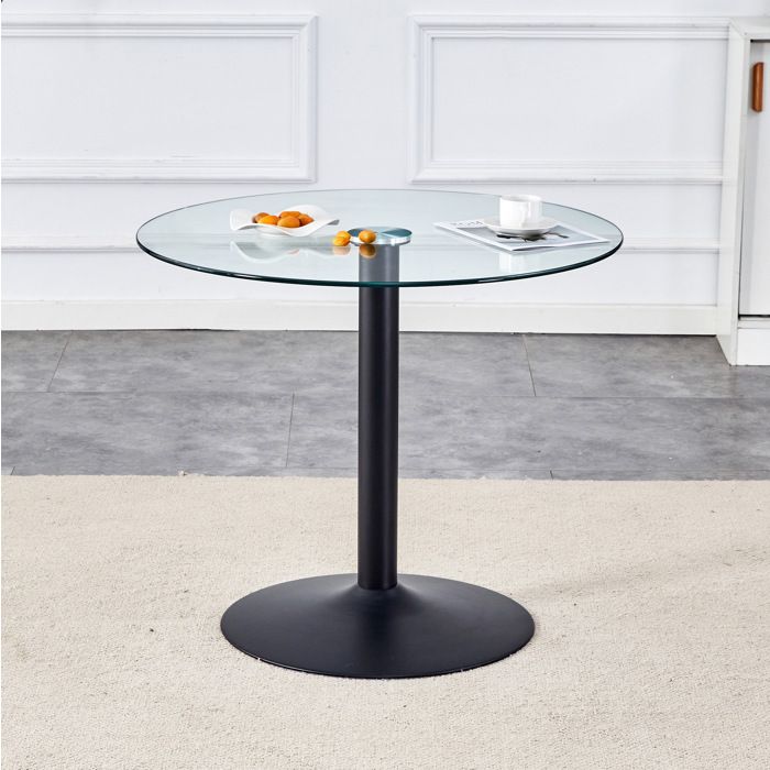 WOVREO Table de bar ronde 85 cm en verre trempé transparent et métal noir hauteur 76 cm