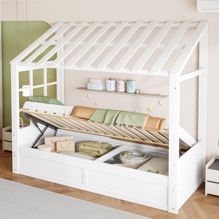 Lit cabane enfant 90x200cm - Lit simple en bois - design cottage - À décorer à votre guise - blanc