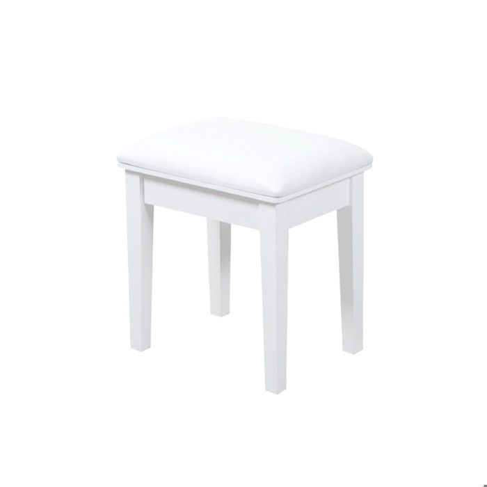 Tabouret de coiffeuse blanc sans dossier assise rembourrée en simili cuir PU pieds en bois 43 x 33 x 45 cm repose-pieds