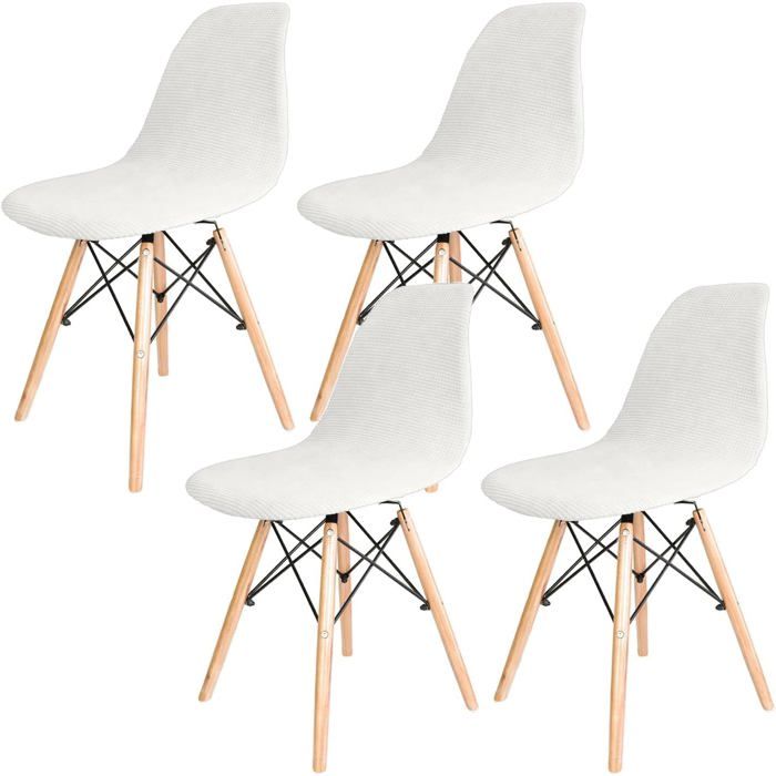 Housse de chaise extensible jacquard - lot de 4 - élastique et lavable en polyester blanc