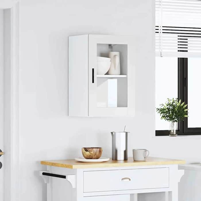 Blanc Armoire murale de cuisine avec porte en verre Porto blanc - Meuble Rangement LV37825