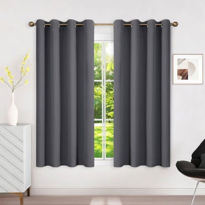 Lot de 2 rideaux occultants gris foncé 120 x 140 cm - isolation thermique et phonique protection UV densité 260 g/m² Gris foncé
