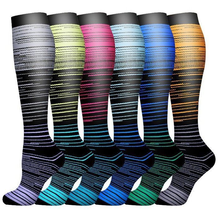 Chaussettes de Compression Femme - 6pcs - Blanc/Multicolore - Pour Running - 20-30 mmHg Chaussettes de Compression Femme - 6pcs - Blanc/Multicolore - Pour Running - 20-30 mmHg
