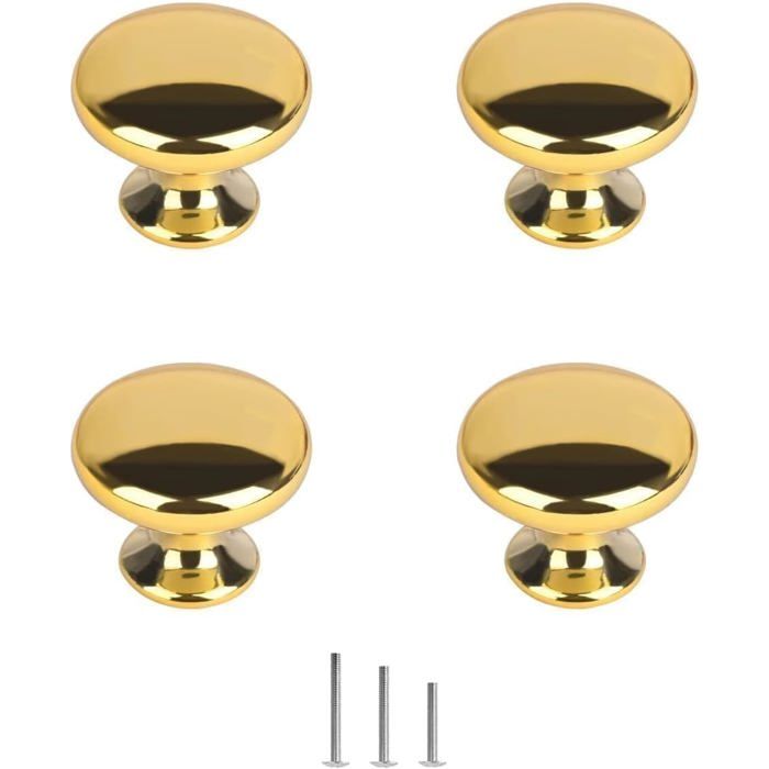 Lot de 4 Boutons de Meuble Boutons de tiroir en Or Poignee Meuble Dorée 30mm pour placard de cuisine de salle de bain Or