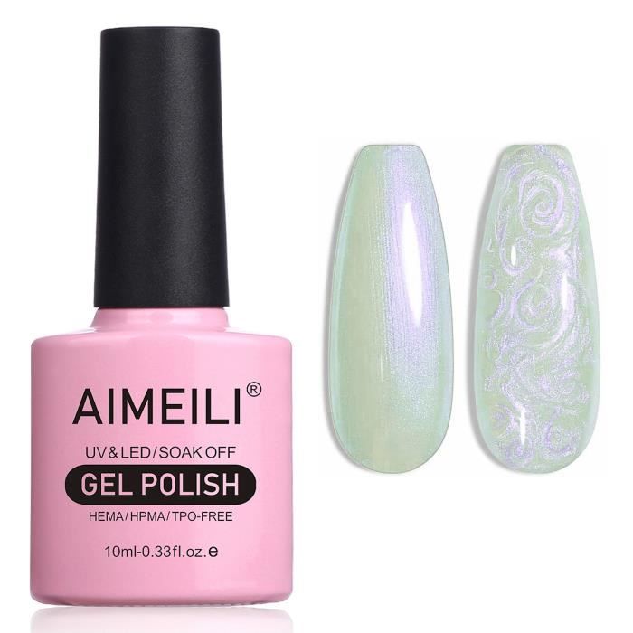 AIMEILI Vernis à Ongles Brillant Perle Gel Nacré avec Fil Shell Glitter Gel Vernis Semi Permanent Soak Off UV LED Gel 10ml 171