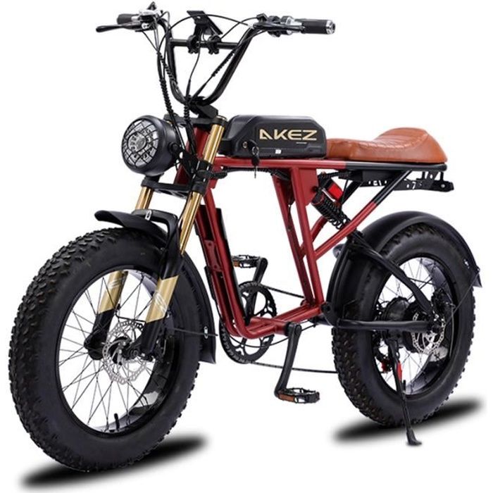 AKEZ S2 - Vélo électrique - Moteur 750W - Batterie 48V13Ah - Shimano 7 vitesses - Tout-Suspendu - Pneus 20*4.0 Pouces - Rouge