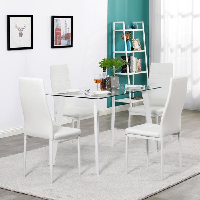 Lot de 4 Chaises de salle à manger pour Salon Chambre Cuisine Bureau Blanc